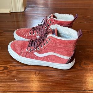 Red Suede and Fur Unisex Vans
